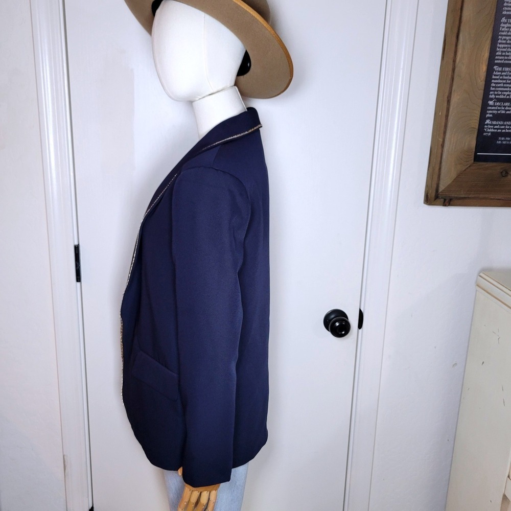 Vici Navy Blue Gold Chain Trim Blazer Cardigan Blazer Size Small Elegant Chic - Picture 6 of 11